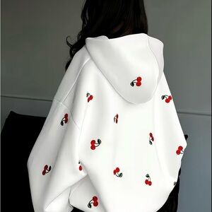 White Hoodie with Cherry Print